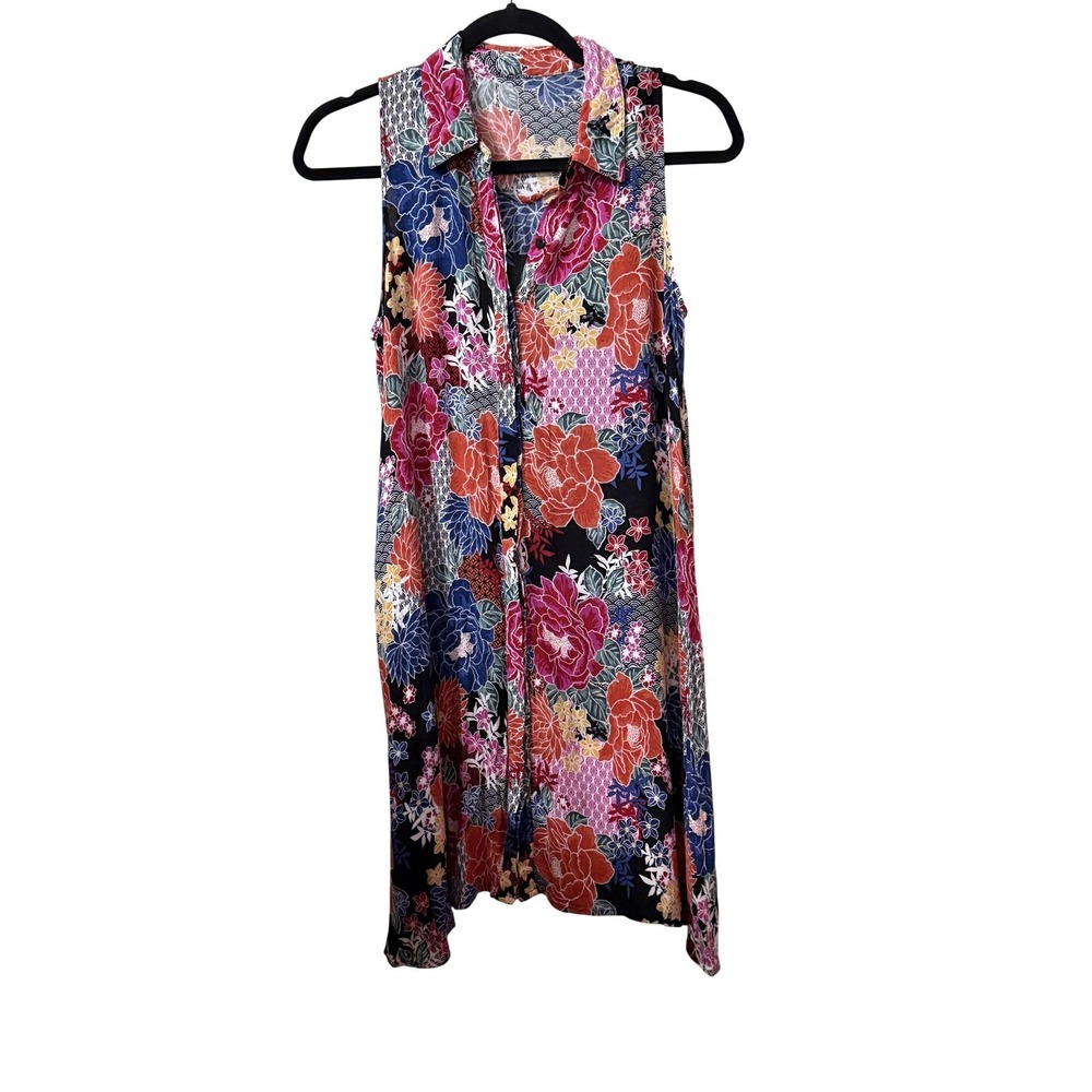 Cupio Dress Womens S Multicolor Floral Shirt Dress Sleeveless Collared Viscose